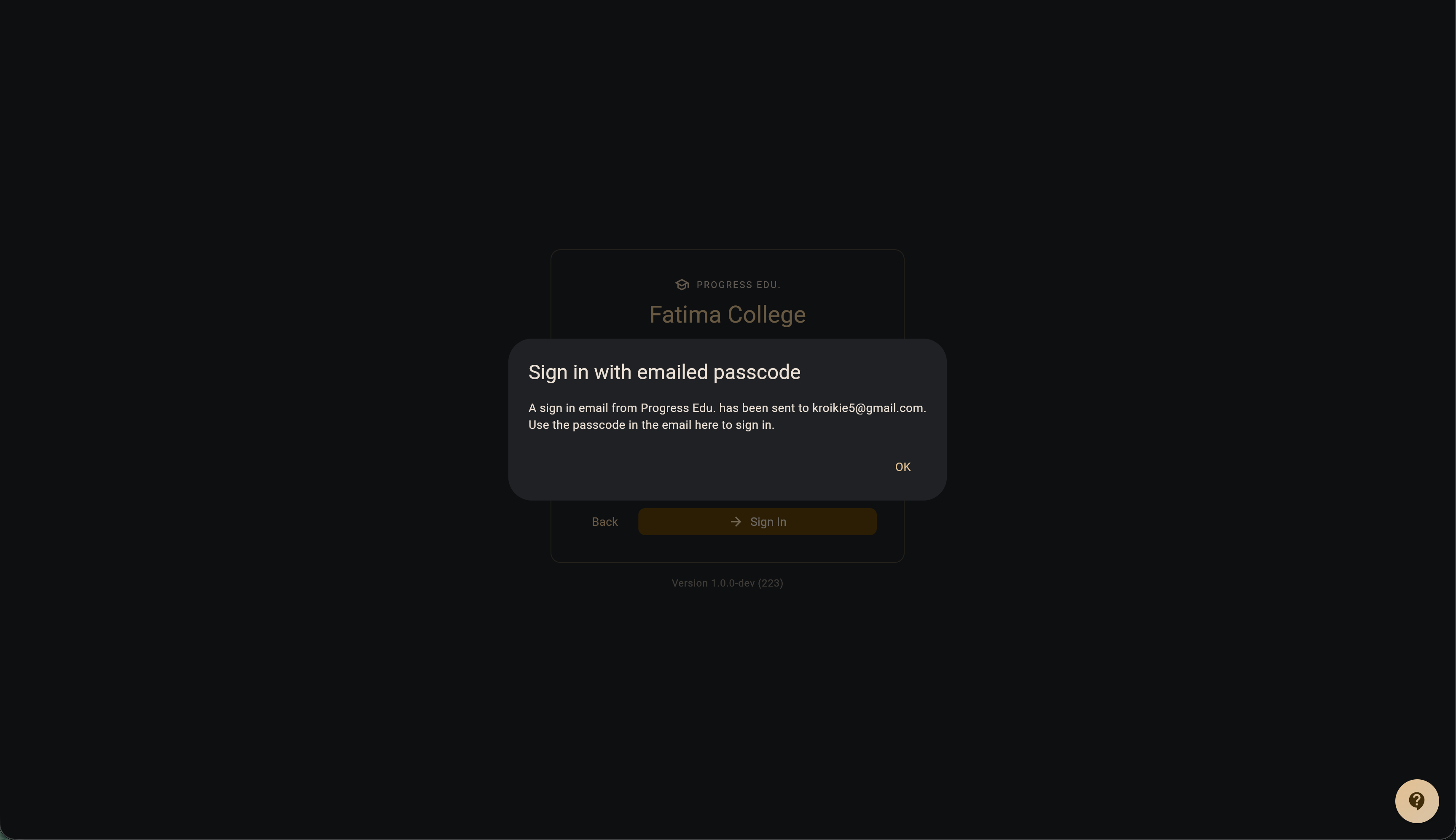 Step 2: Passcode dialog notification